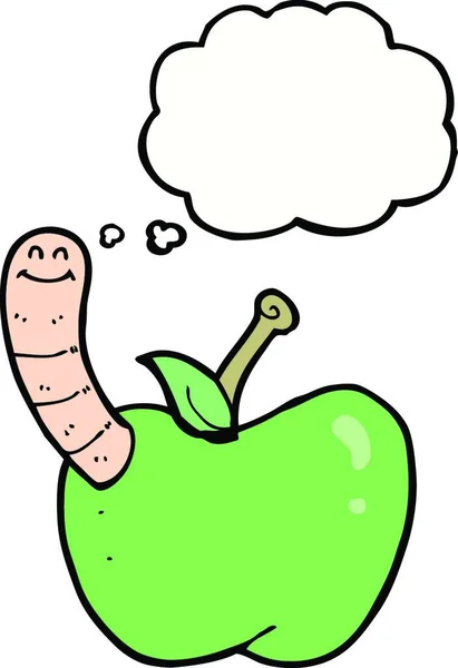 Καρτούν Μήλο Σκουλήκι Φούσκα Σκέψης — Διανυσματικό Αρχείο