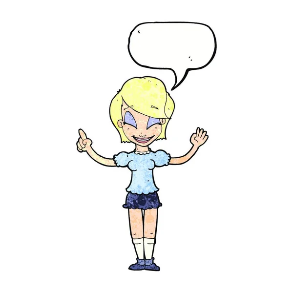 Karikatur Hübsches Mädchen Mit Idee Mit Sprechblase — Stockvektor