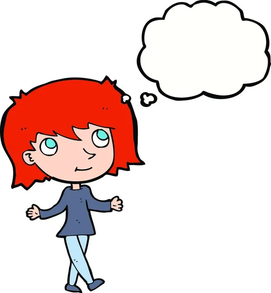 Chica Dibujos Animados Sin Preocupaciones Con Burbuja Pensamiento — Vector de stock