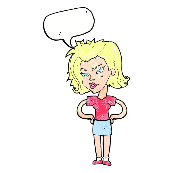 スピーチバブルのある腰を持つ漫画の女性 — ストックベクタ