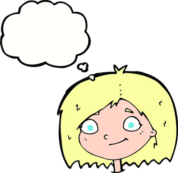 Cartoon Happy Female Face Thought Bubble — Stock Vector