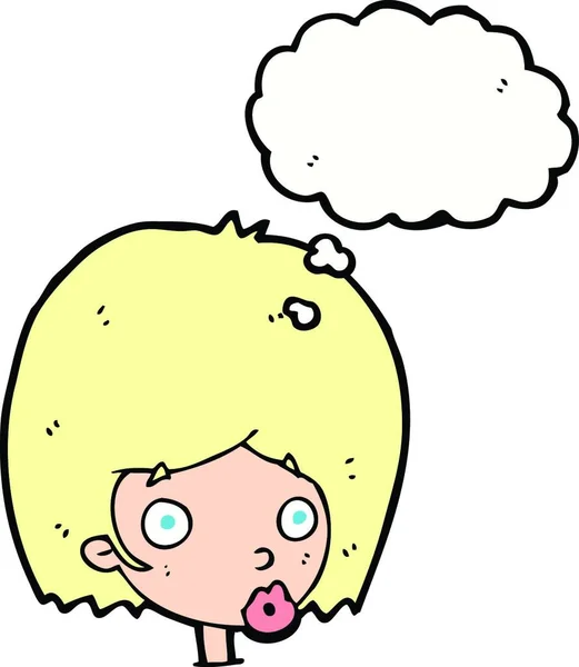 Karikatur Überrascht Weibliches Gesicht Mit Gedankenblase — Stockvektor
