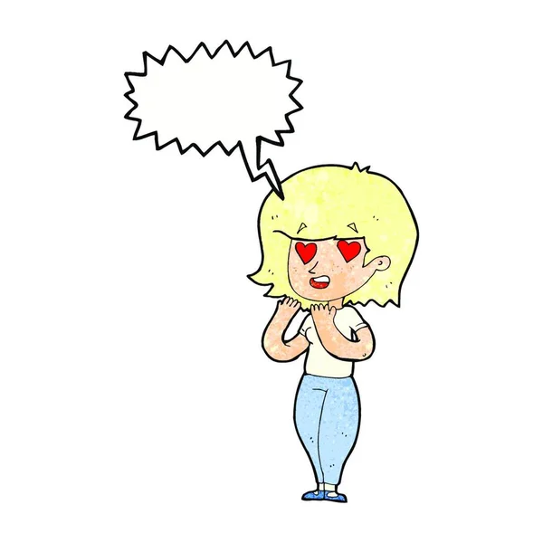 Mujer Dibujos Animados Enamorada Burbuja Del Habla — Vector de stock