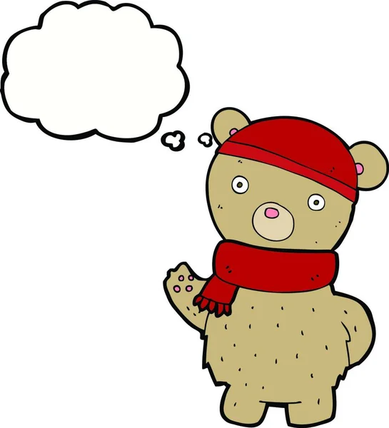 Urso Pelúcia Desenhos Animados Chapéu Inverno Cachecol Com Bolha Pensamento —  Vetores de Stock