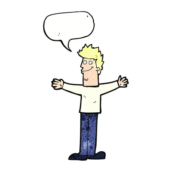 Karikatur Glücklicher Mann Mit Sprechblase — Stockvektor