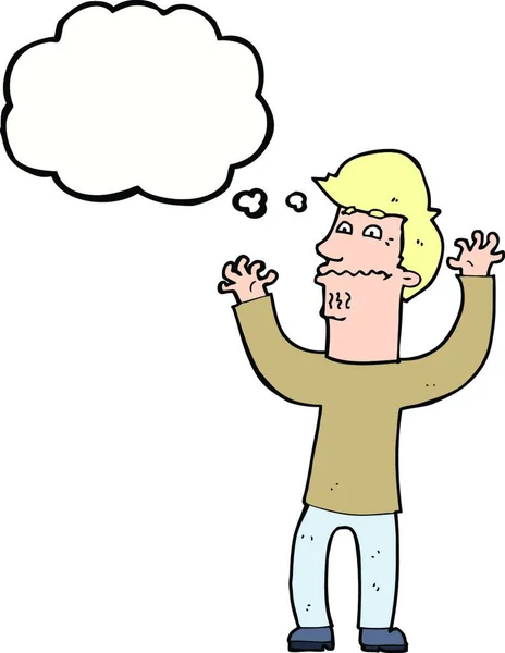 Cartoon Nerveuze Man Met Gedachte Zeepbel — Stockvector