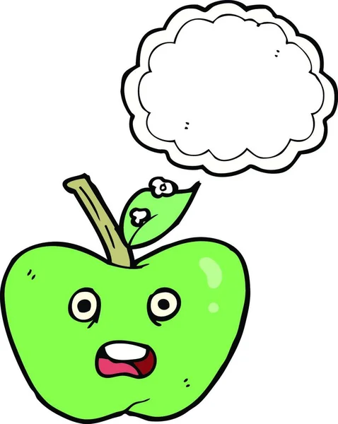 Manzana Dibujos Animados Con Burbuja Pensamiento — Vector de stock