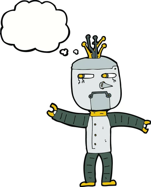 Robot Kartun Dengan Pikiran Gelembung - Stok Vektor