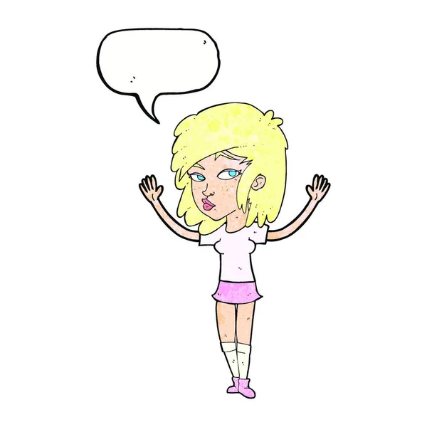 Karikatur Hübsches Mädchen Mit Sprechblase — Stockvektor
