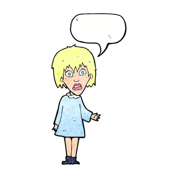 Cartone Animato Donna Scioccata Con Bolla Discorso — Vettoriale Stock