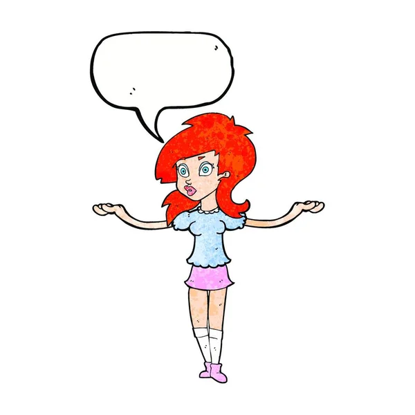 Dibujos Animados Confundido Chica Bonita Con Burbuja Del Habla — Vector de stock