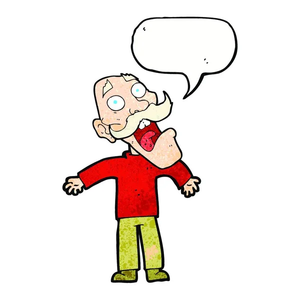 Karikatur Erschreckt Alten Mann Mit Sprechblase — Stockvektor