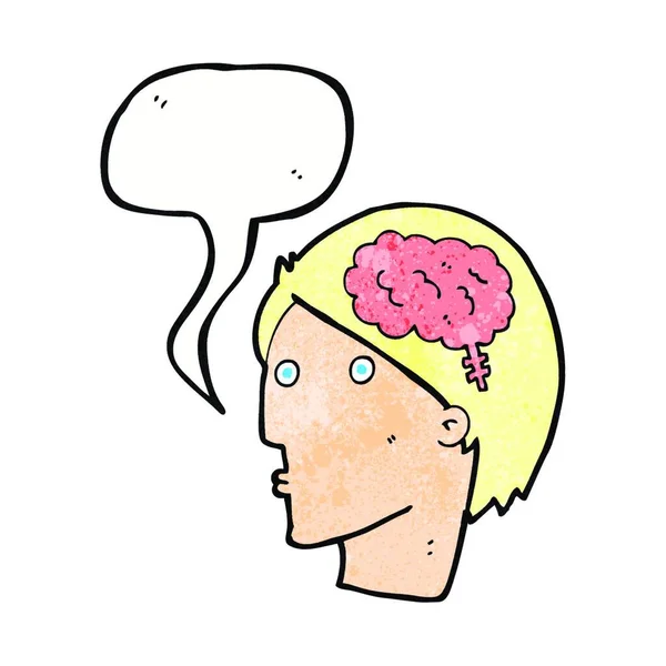Dessin Animé Homme Avec Symbole Cerveau Avec Bulle Vocale — Image vectorielle