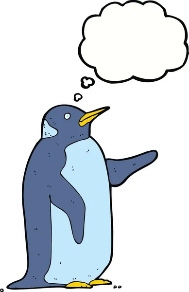 Pinguim Dos Desenhos Animados Com Bolha Pensamento — Vetor de Stock