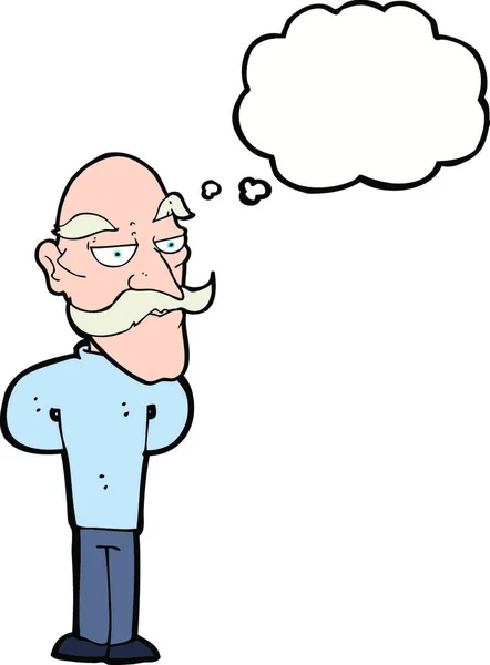 Desenho Animado Velho Homem Com Bigode Com Bolha Pensamento — Vetor de Stock