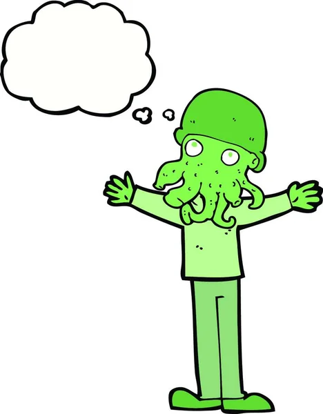 cartoon alien squid face man with thought bubble