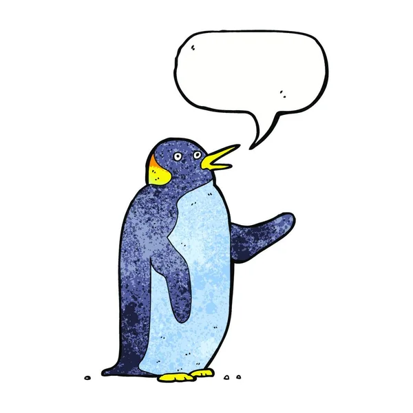 Pingüino Dibujos Animados Ondeando Con Burbuja Del Habla — Archivo Imágenes Vectoriales