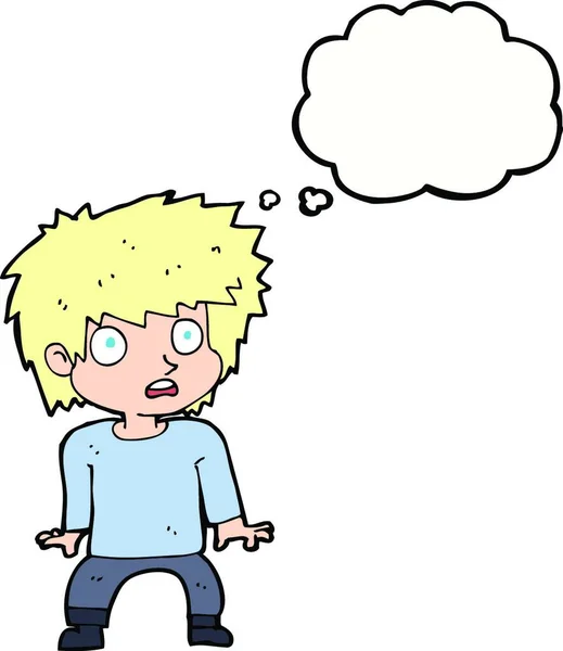 Γελοιογραφία Της Φοβισμένο Αγόρι Σκέψη Φούσκα — Διανυσματικό Αρχείο