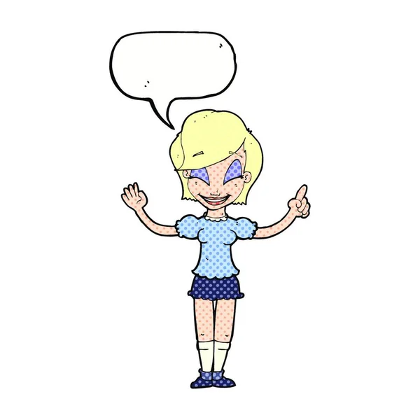 Karikatur Hübsches Mädchen Mit Idee Mit Sprechblase — Stockvektor