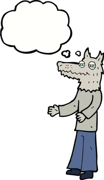 Hombre Lobo Dibujos Animados Con Burbuja Pensamiento — Vector de stock