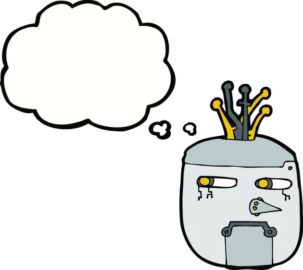 Kepala Robot Kartun Dengan Pikiran Gelembung - Stok Vektor