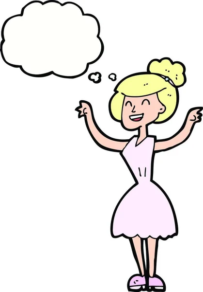 思考バブルで腕を上げた漫画の女性 — ストックベクタ