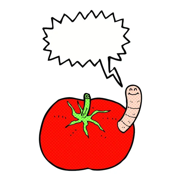 Tomate Cartoon Com Verme Com Bolha Fala — Vetor de Stock