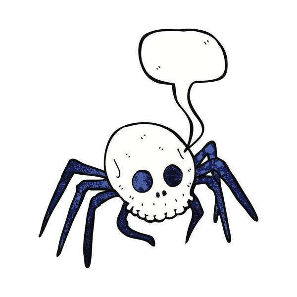 Desenho Animado Assustador Halloween Crânio Aranha Com Bolha Fala — Vetor de Stock