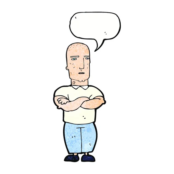 Desenho Animado Irritado Homem Careca Com Bolha Fala — Vetor de Stock