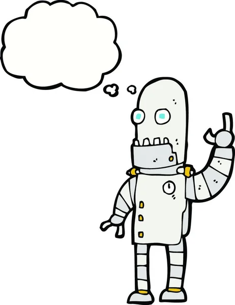Robot Dibujos Animados Ondeando Con Burbuja Pensamiento — Vector de stock