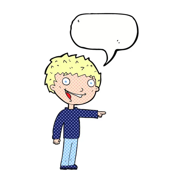 Karikatur Glücklicher Junge Lacht Mit Sprechblase — Stockvektor