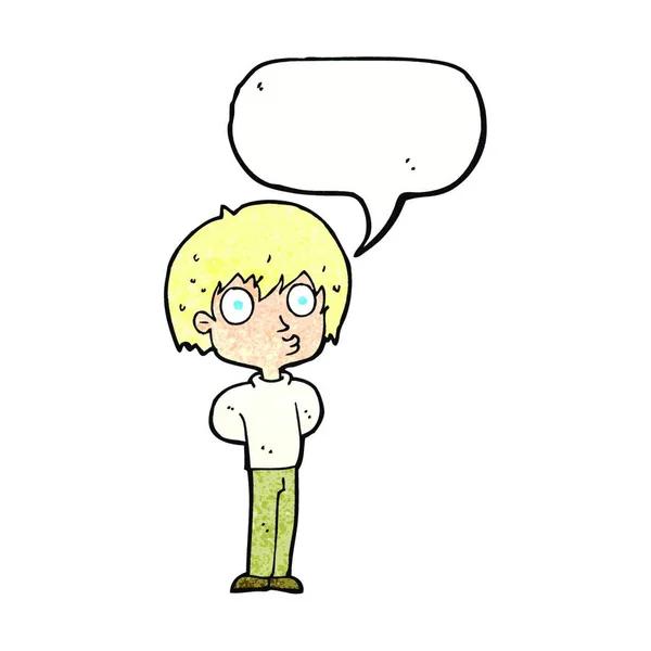 Karikatur Beeindruckte Junge Mit Sprechblase — Stockvektor