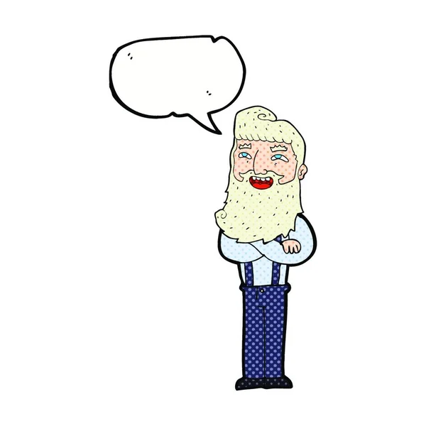 Cartoon Happy Man Beard Speech Bubble — Stock Vector