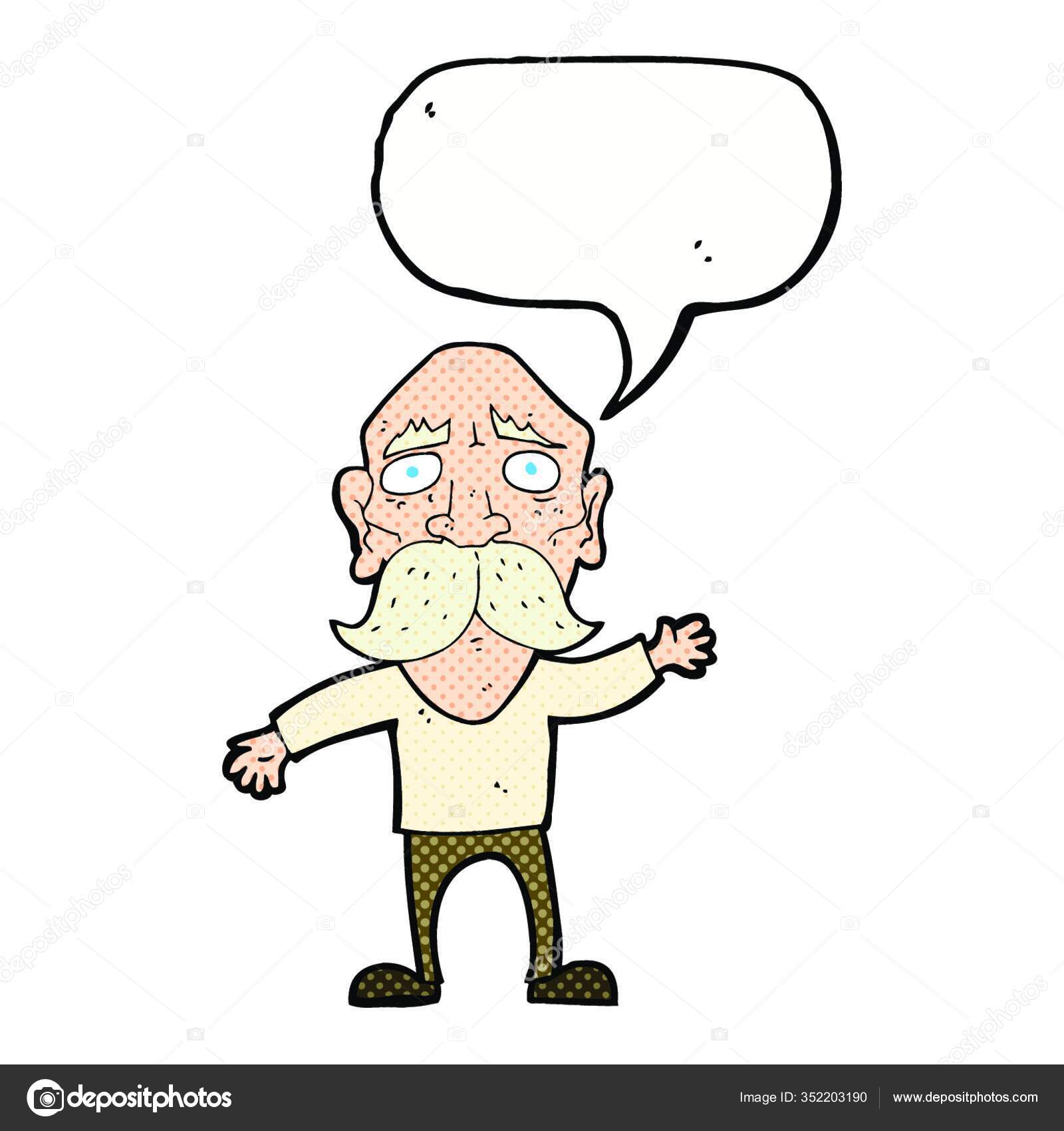 Cartoon Worried Old Man Speech Bubble Stock Vector by