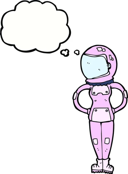 Dibujos Animados Astronauta Femenina Con Burbuja Pensamiento — Vector de stock