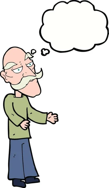 Cartone Animato Vecchio Uomo Con Baffi Con Bolla Pensiero — Vettoriale Stock