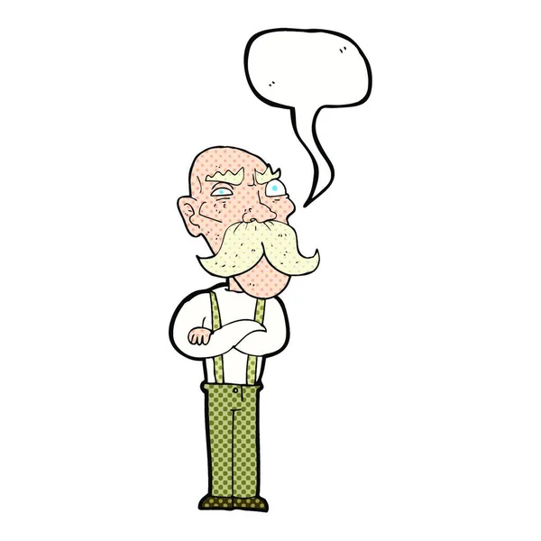 Kreslený Naštvaný Starý Muž Bublinou Řeči — Stockový vektor