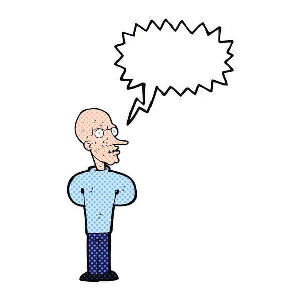 Desenho Animado Homem Careca Mal Com Bolha Fala — Vetor de Stock