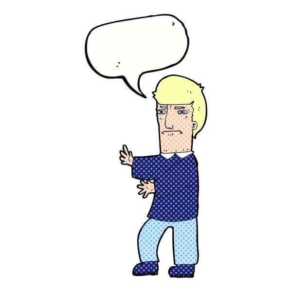 Karikatur Mürrischer Mann Mit Sprechblase — Stockvektor