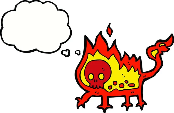 Cartoon Kleiner Feuerteufel Mit Gedankenblase — Stockvektor