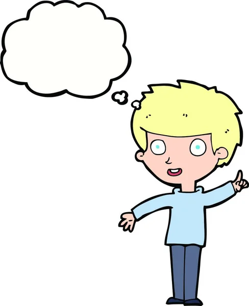 Cartoon Junge Mit Idee Mit Gedankenblase — Stockvektor