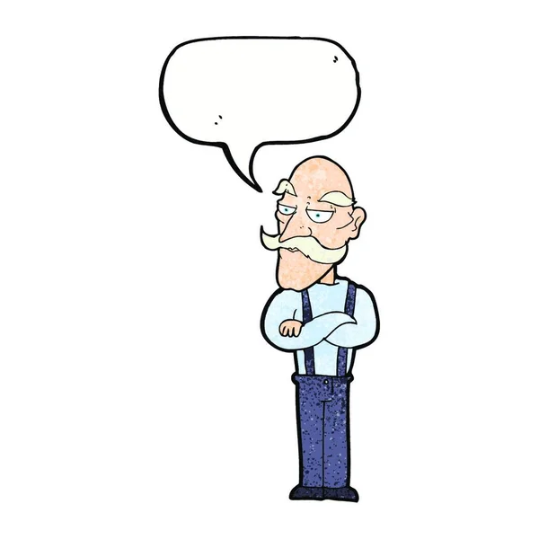 Kreslený Znuděný Starý Muž Bublinou Řeči — Stockový vektor