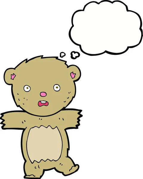Tekenfilm Geschokt Teddybeer Met Gedachte Zeepbel — Stockvector