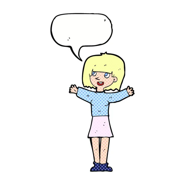 Cartoon Excited Woman Speech Bubble — Stock Vector