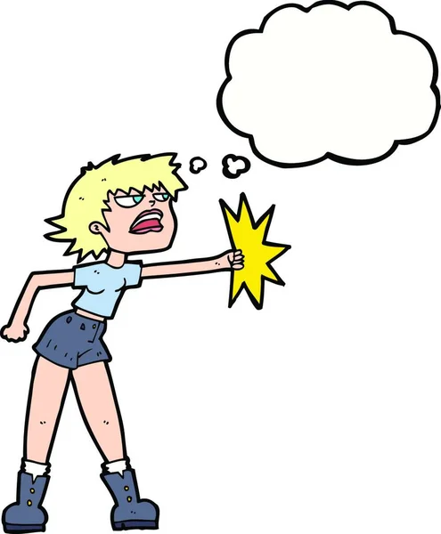 Dessin Animé Femme Poinçonnage Avec Bulle Pensée — Image vectorielle