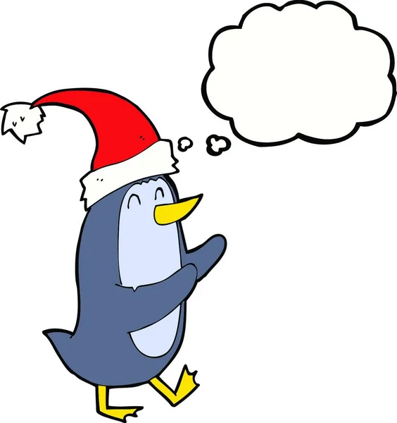 Cartoon Weihnachtspinguin Mit Gedankenblase — Stockvektor