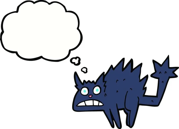 Cartone Animato Spaventato Gatto Nero Con Bolla Pensiero — Vettoriale Stock