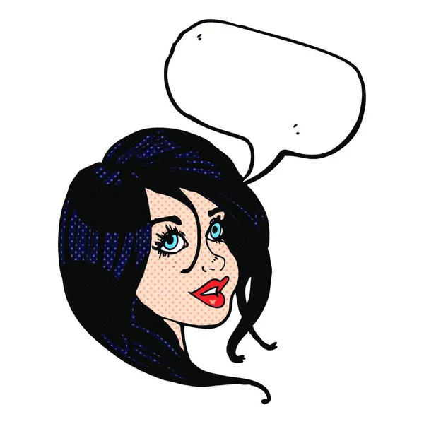 Karikatur Hübsches Weibliches Gesicht Mit Sprechblase — Stockvektor