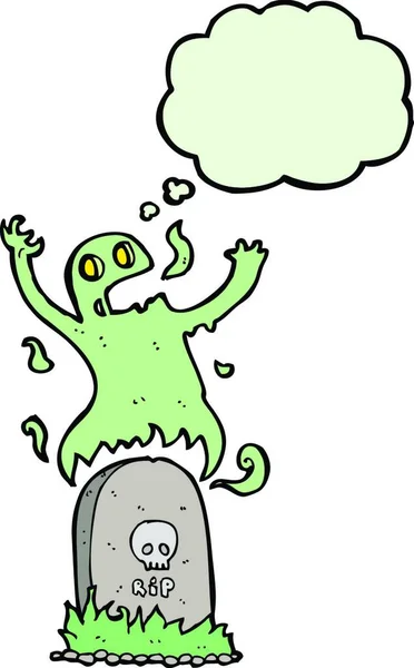 Fantasma Dibujos Animados Levantándose Tumba Con Burbuja Pensamiento — Vector de stock