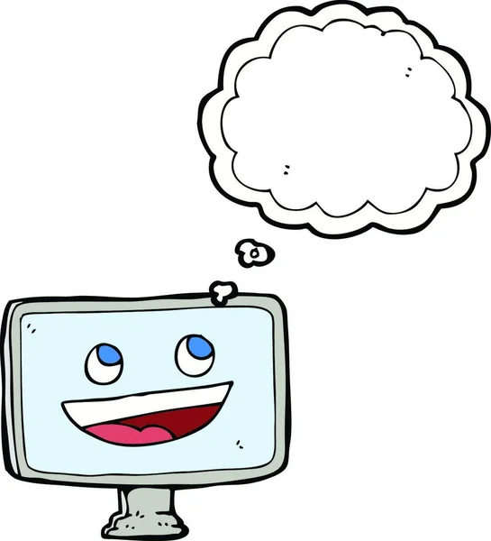 思考バブル付きの漫画のコンピュータ画面 — ストックベクタ